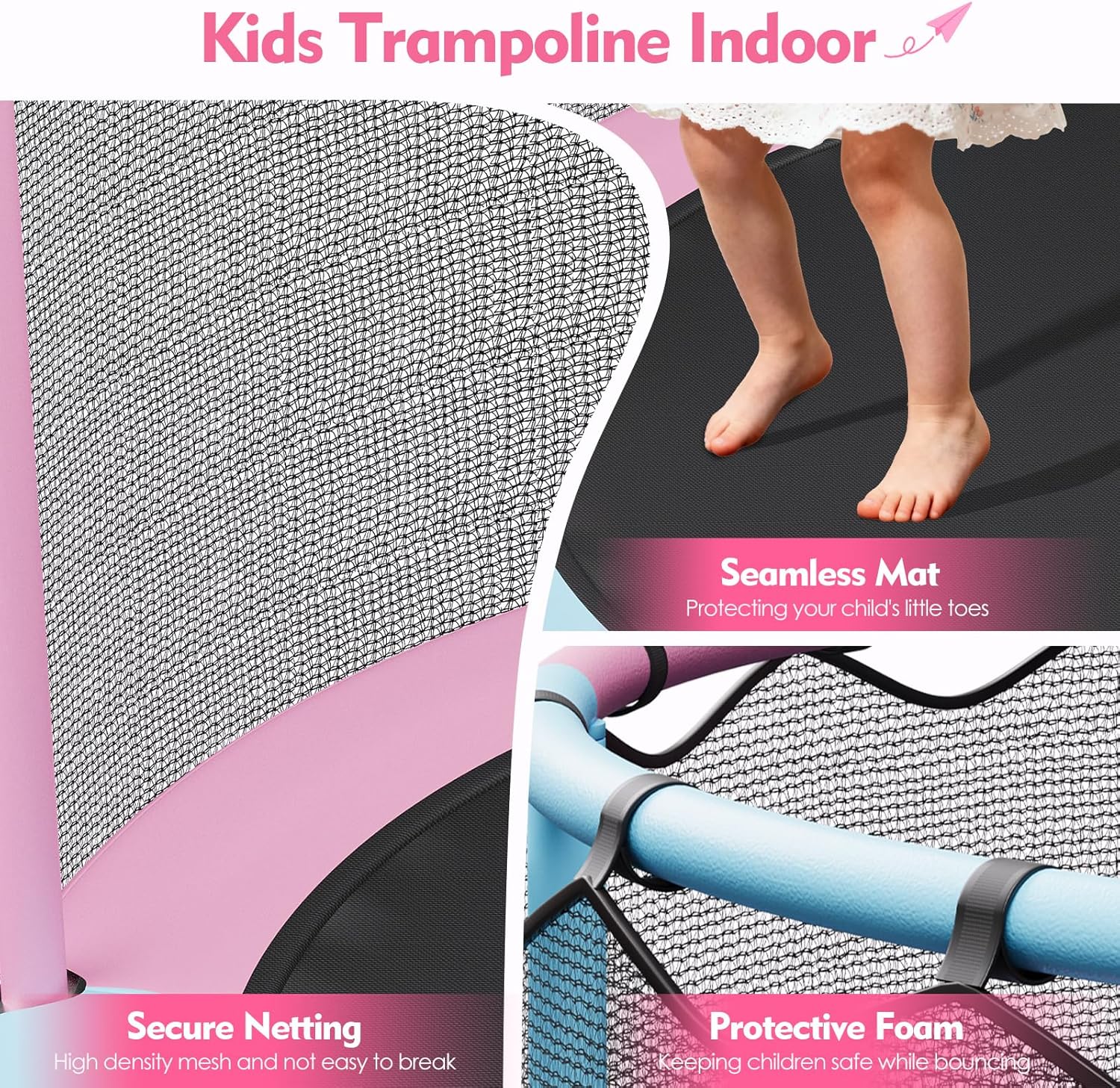🔥【Year-end promotion】55/60 Trampoline for Kids, 4.5/5 FT Toddler Trampoline with Enclosur Net, Basketball Hoop & Sandbag, 440 LBS Capacity, Adjustable Height，Gifts for Ages 3-12 Boys & Girls