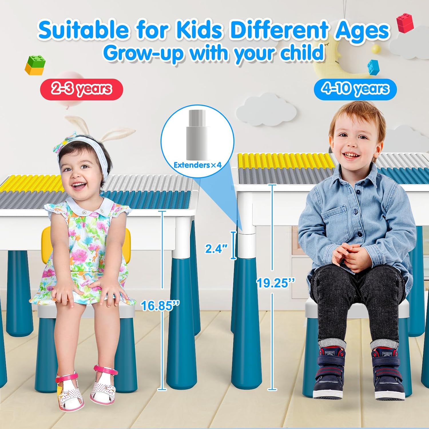 OCATO Kids Activity Table Toddlers Kids Table and Chair Set with 152Pcs Large Marble Run Building Blocks All in One Kid Play Water Tables Sand Tables, STEM Toys for Boys Girls 3 4 5 6 Year Old