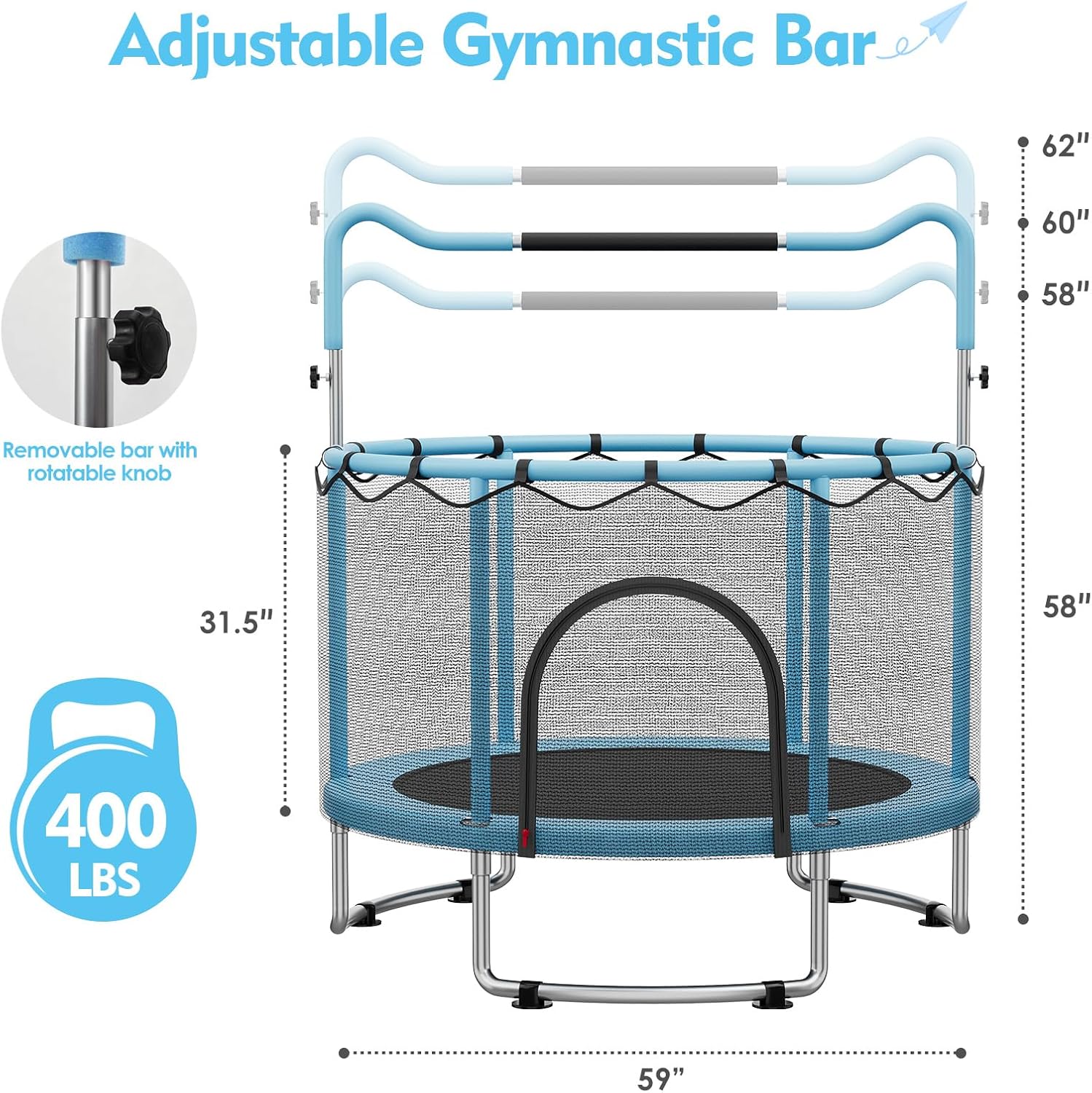 🔥【Year-end promotion】55/60 Trampoline for Kids, 4.5/5 FT Toddler Trampoline with Enclosur Net, Basketball Hoop & Sandbag, 440 LBS Capacity, Adjustable Height，Gifts for Ages 3-12 Boys & Girls