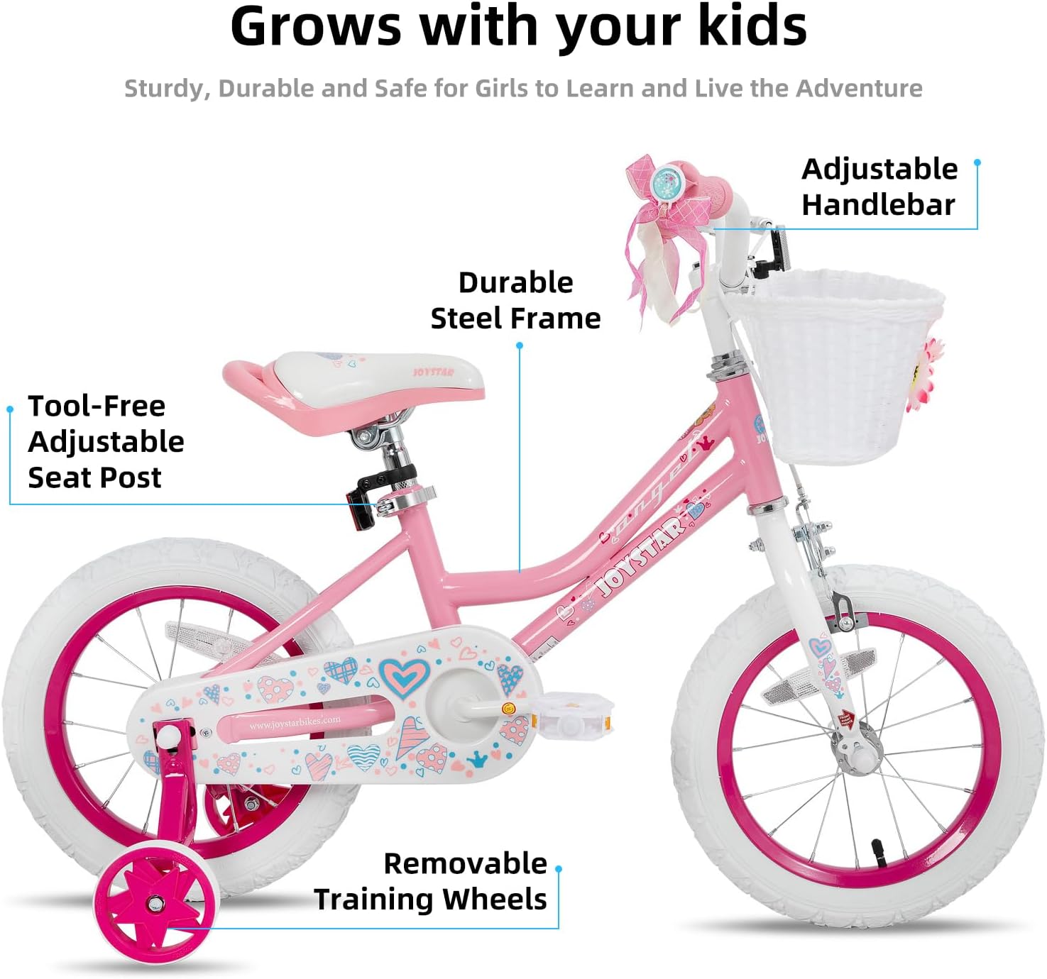 🌲Big clearance sale🎅 JOYSTAR Angel Girls Bike for Toddlers and Kids Ages 2-13 Years Old, 12 14 16 18 20 Inch Kids Bike with Training Wheels & Basket, 20 24 Inch Girls Bicycle with Handbrake & Kickstand