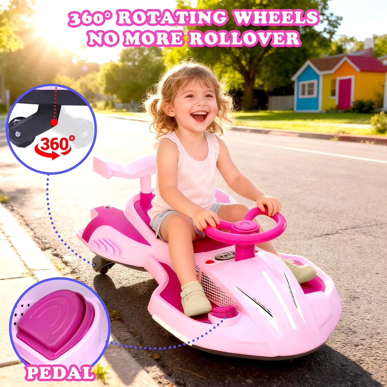 🔥【Buy 1 Get 1 Free】12V Electric Wiggle Car Ride On Toy, Swing Car with Pedal, for Kids from Ages 3 and Up, Birthday Gifts for Boys and Girls, Anti-Rollover, Flashing Wheels