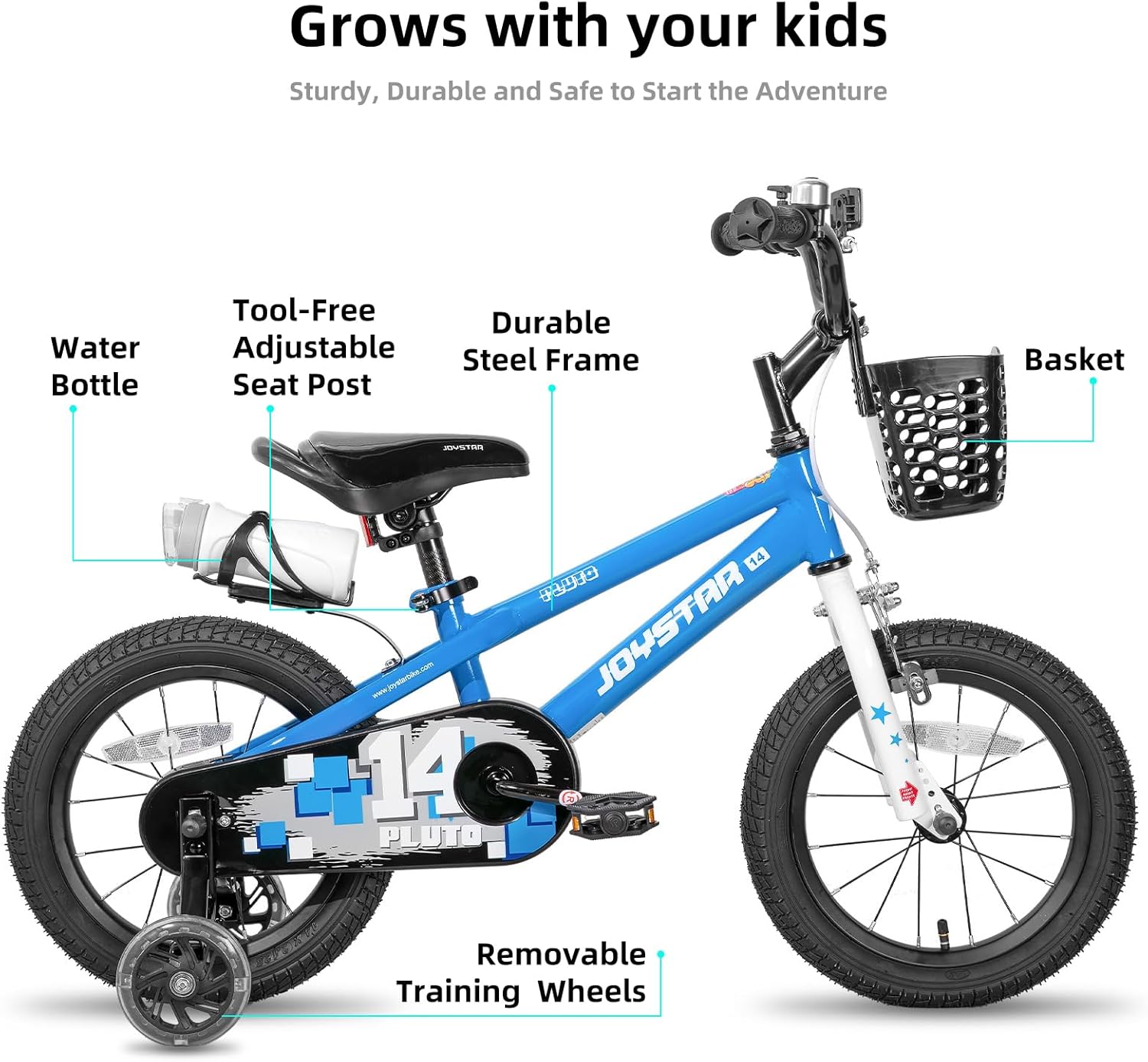 🌲Christmas Sale🎅 JOYSTAR Pluto 12 14 16 18 20 Inch Kids Bike with Light Up Training Wheels, Kids' Bicycle for Boys Girls Age 3-12 Years