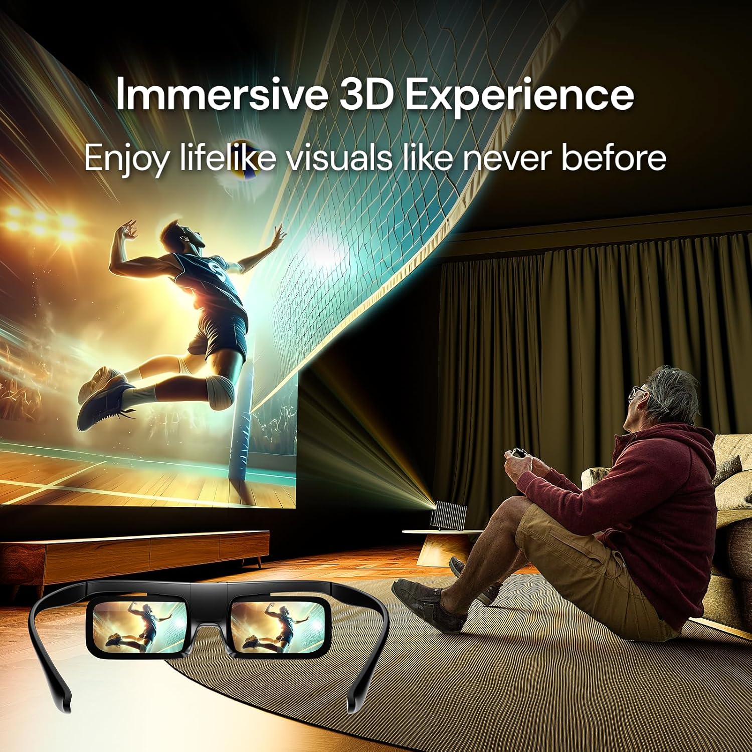 💢【Daily selection, each person can only purchase one order.】Home Theater:Valerion 220-inch Fixed Frame Projector Screen with VisionMaster Pro & Desktop Gimbal Stand & DLP Link 3D Glasses(3 Pack)