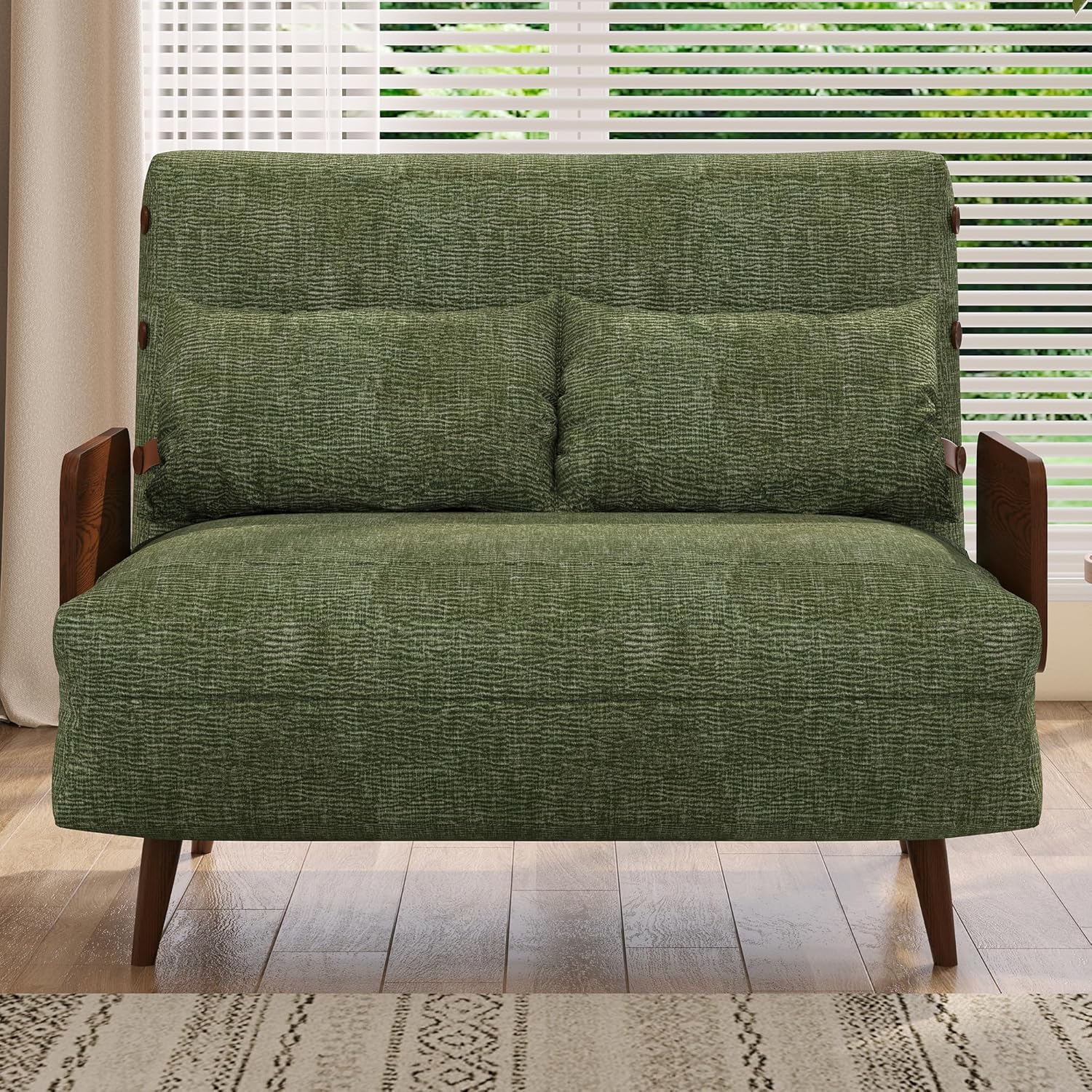 💢 JASIWAY Convertible Sleeper Chair Bed for Adults, 3 in 1 Linen Convertable Futon Chair with Pillow, Fold Out Single Sleeper Couch Guest Bed for Small Spaces, Bedroom, Office, Mid-Century Green, 43.3" | 5 Adjust Position, Multifunctional, Sturdy Frame, Breathable material, Easy Assembly