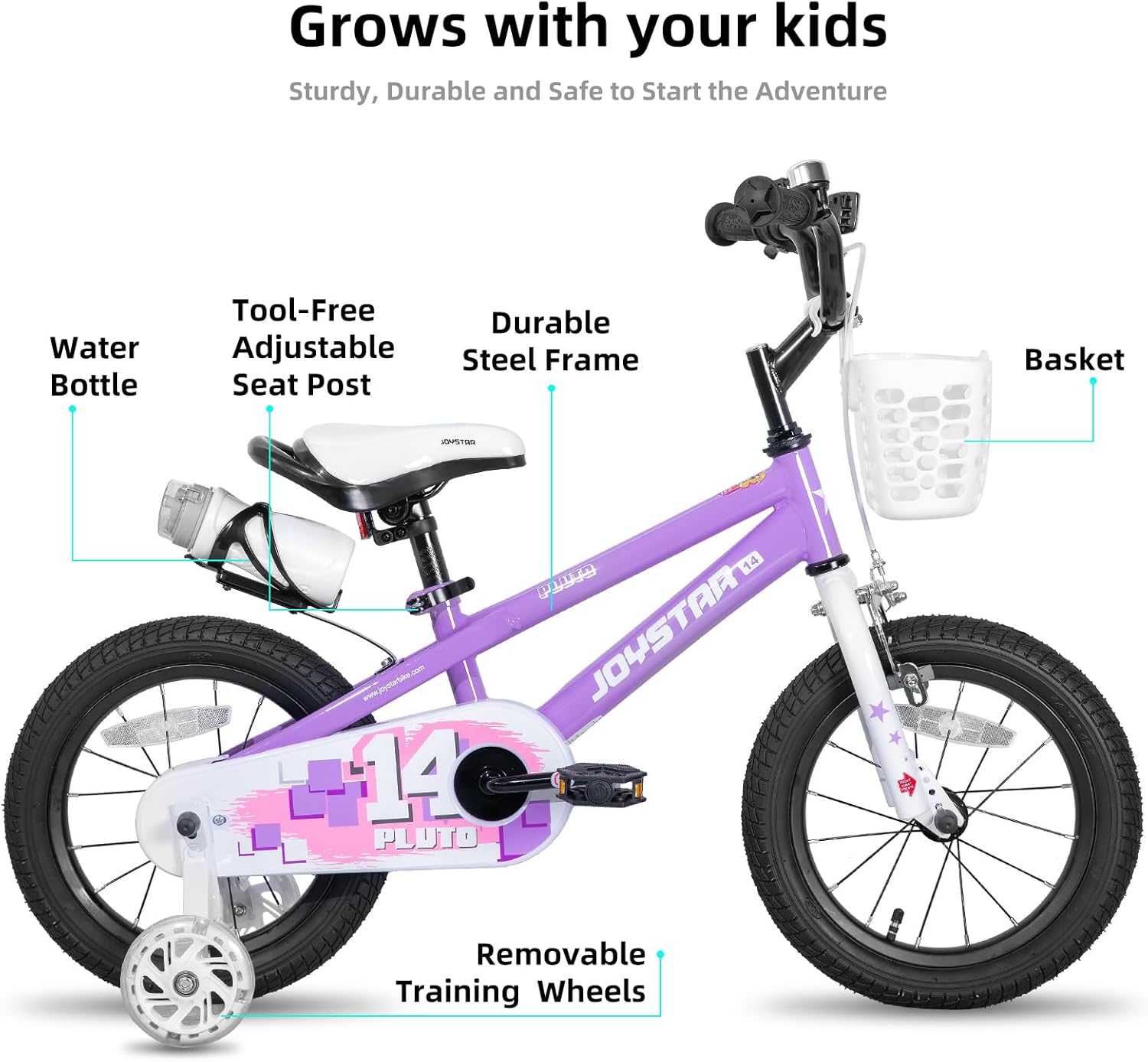 🌲Christmas Sale🎅 JOYSTAR Pluto 12 14 16 18 20 Inch Kids Bike with Light Up Training Wheels, Kids' Bicycle for Boys Girls Age 3-12 Years