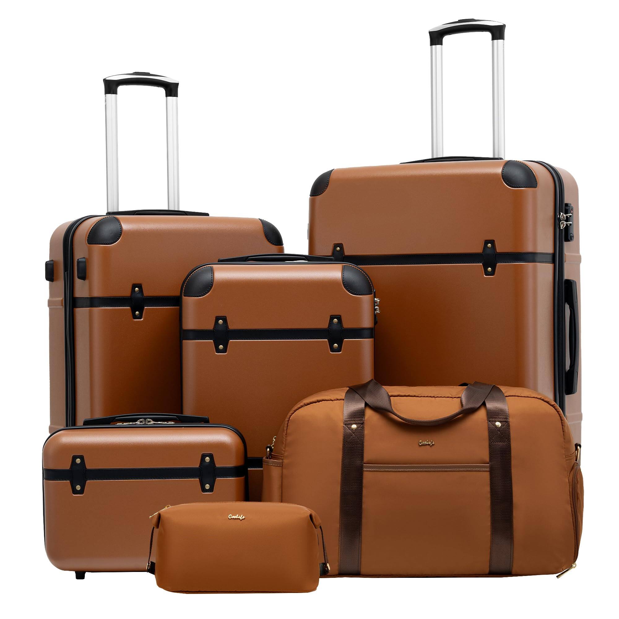 🎅🌲 Shop Smart: Massive Discounts, 100% Satisfaction! - Coolife Luggage Set 6 Piece Suitcase Set Carry On Luggage PC Hardside Luggage TSA Lock Spinner Wheels Telescopic Handle !