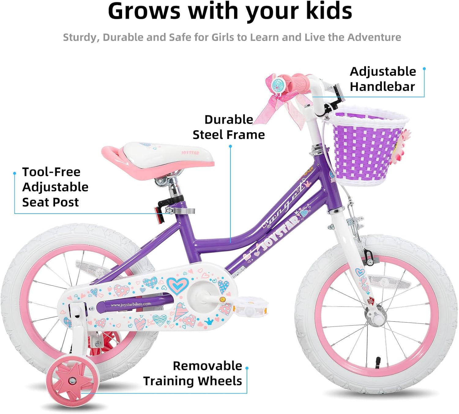 🌲Big clearance sale🎅 JOYSTAR Angel Girls Bike for Toddlers and Kids Ages 2-13 Years Old, 12 14 16 18 20 Inch Kids Bike with Training Wheels & Basket, 20 24 Inch Girls Bicycle with Handbrake & Kickstand
