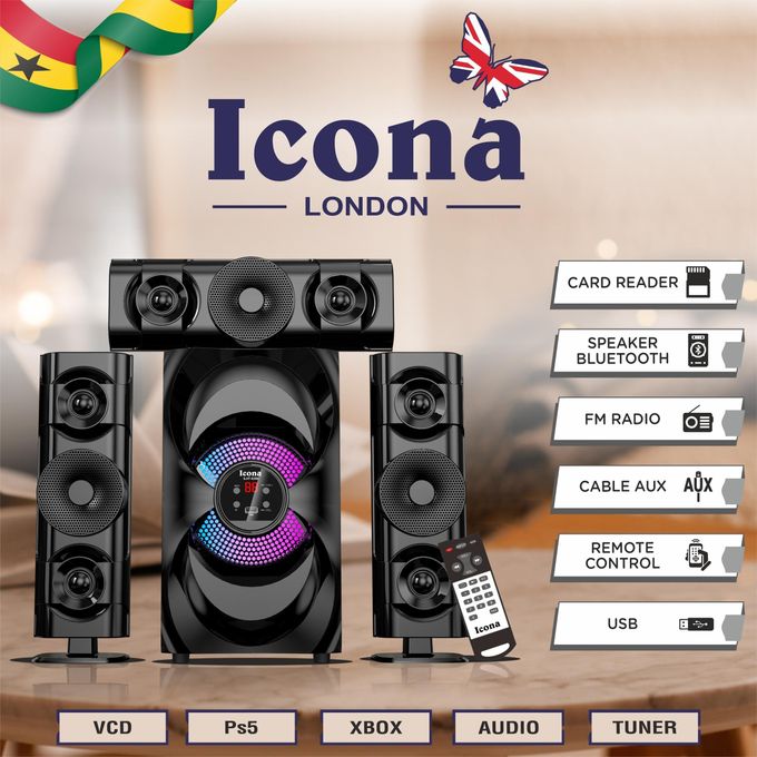 🌲🎅Year-end promotions🌲🎅 DM-S4 Bluetooth 5.3 Speakers Home Theater 3.1 Channels with Remote Control, 60W, Subwoofer, Black/Wood, RCA, USB, Radio/FM Connections.