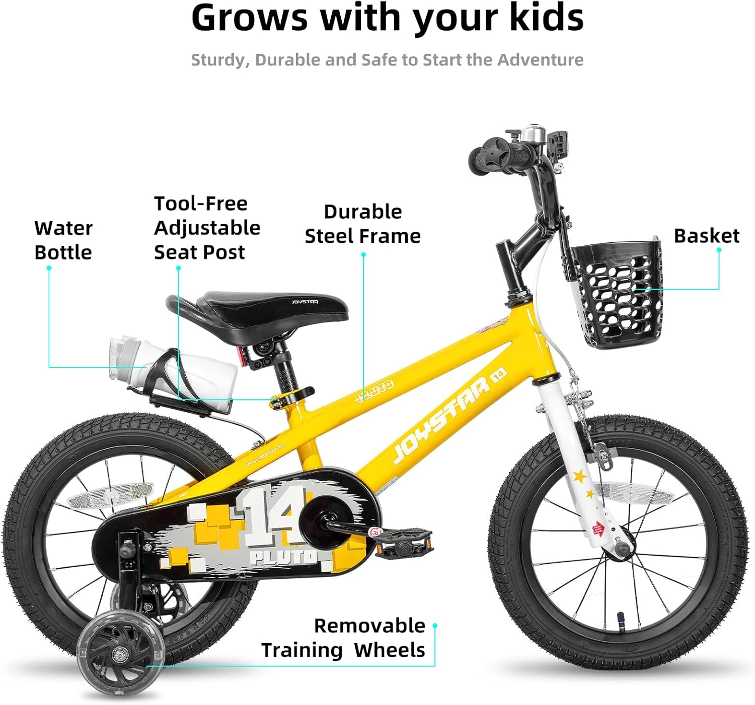 🌲Christmas Sale🎅 JOYSTAR Pluto 12 14 16 18 20 Inch Kids Bike with Light Up Training Wheels, Kids' Bicycle for Boys Girls Age 3-12 Years