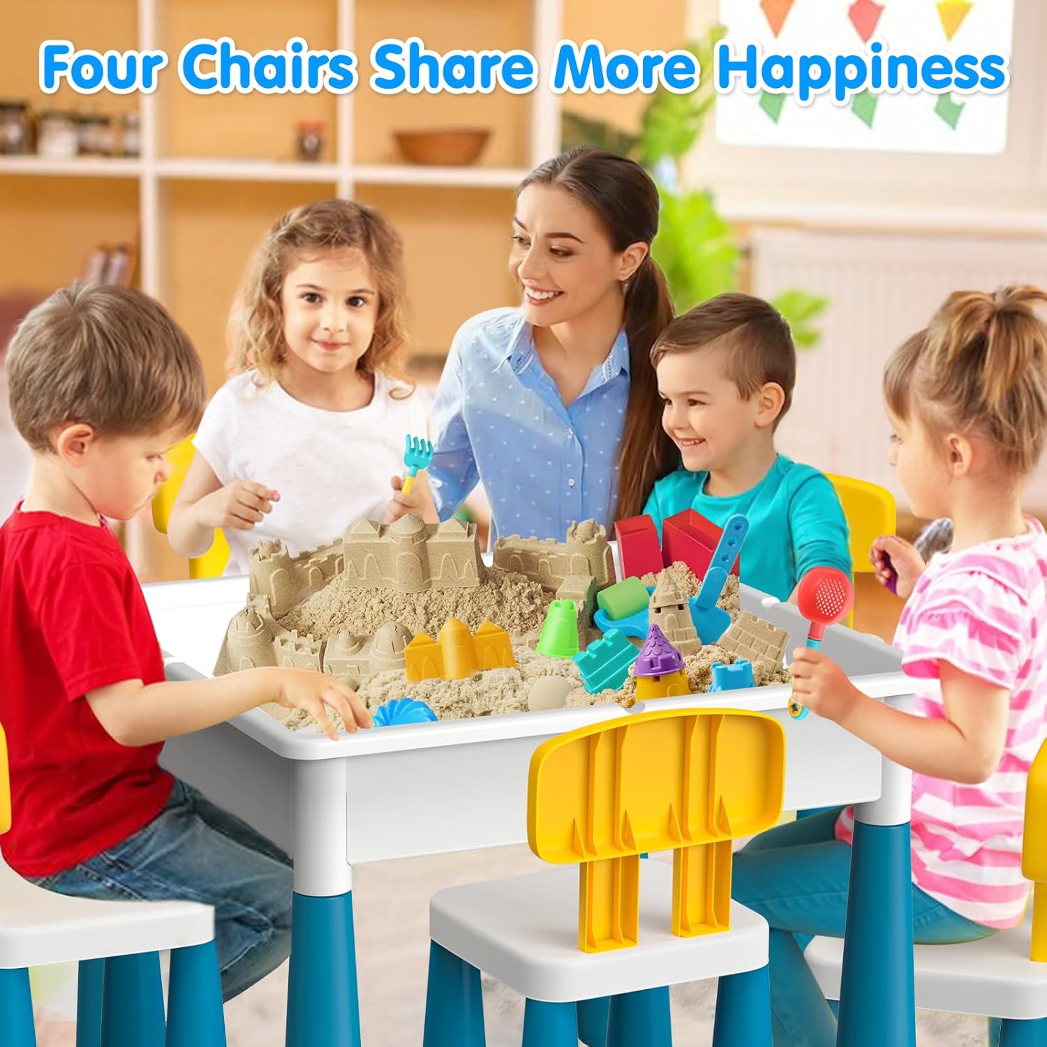 OCATO Kids Activity Table Toddlers Kids Table and Chair Set with 152Pcs Large Marble Run Building Blocks All in One Kid Play Water Tables Sand Tables, STEM Toys for Boys Girls 3 4 5 6 Year Old