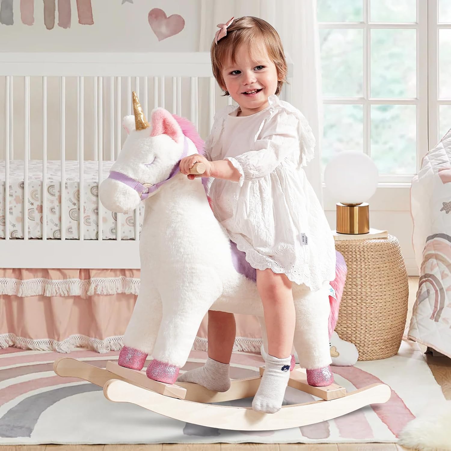 labebe - Baby Rocking Horse, Ride Unicorn, Kid Ride On Toy for 6 Month-3 Year Old, Infant (Boy Girl) Plush Animal Rocker, Toddler/Child Stuffed Ride Toy (Pink)