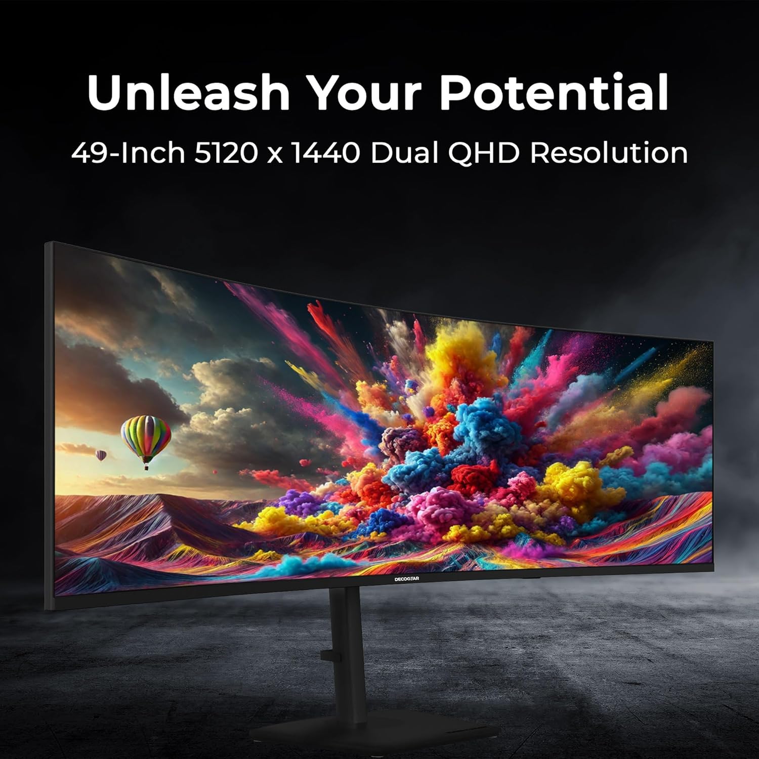 Deco Gear Curved 49” Super Ultrawide Gaming Monitor, 32:9 WDFHD 3840×1080, 144Hz, 4ms, 3000:1 VA, HDR400, Adaptive Sync, USB-C 65W, HDMI/DP, PBP/PIP, KVM, 1800R, American Seller
