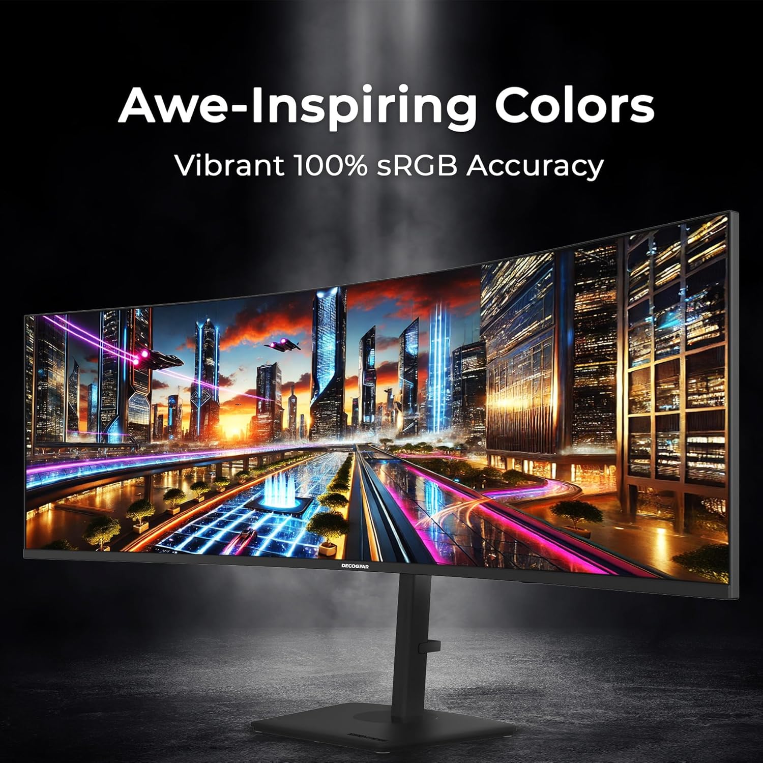 Deco Gear Curved 49” Super Ultrawide Gaming Monitor, 32:9 WDFHD 3840×1080, 144Hz, 4ms, 3000:1 VA, HDR400, Adaptive Sync, USB-C 65W, HDMI/DP, PBP/PIP, KVM, 1800R, American Seller