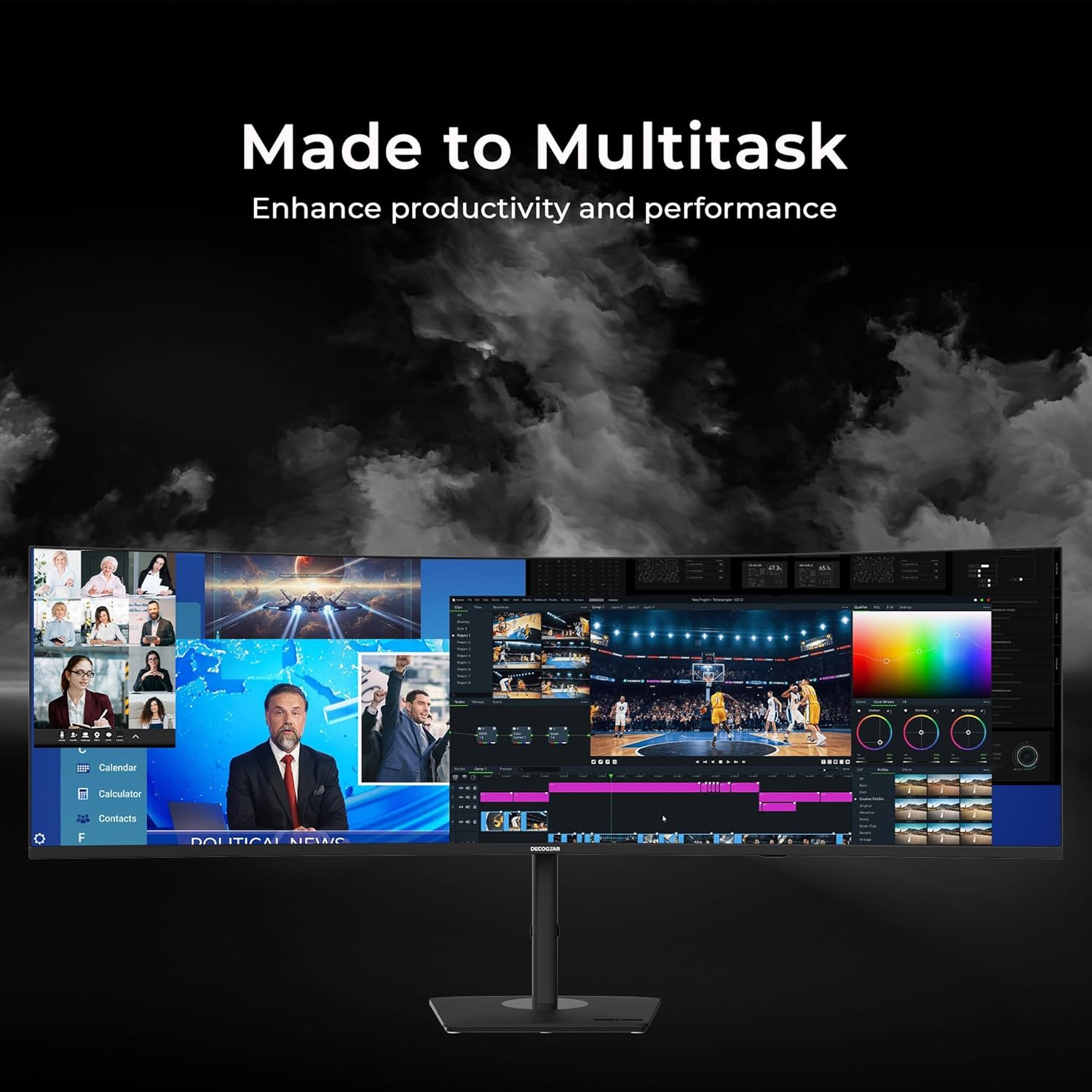 Deco Gear Curved 49” Super Ultrawide Gaming Monitor, 32:9 WDFHD 3840×1080, 144Hz, 4ms, 3000:1 VA, HDR400, Adaptive Sync, USB-C 65W, HDMI/DP, PBP/PIP, KVM, 1800R, American Seller