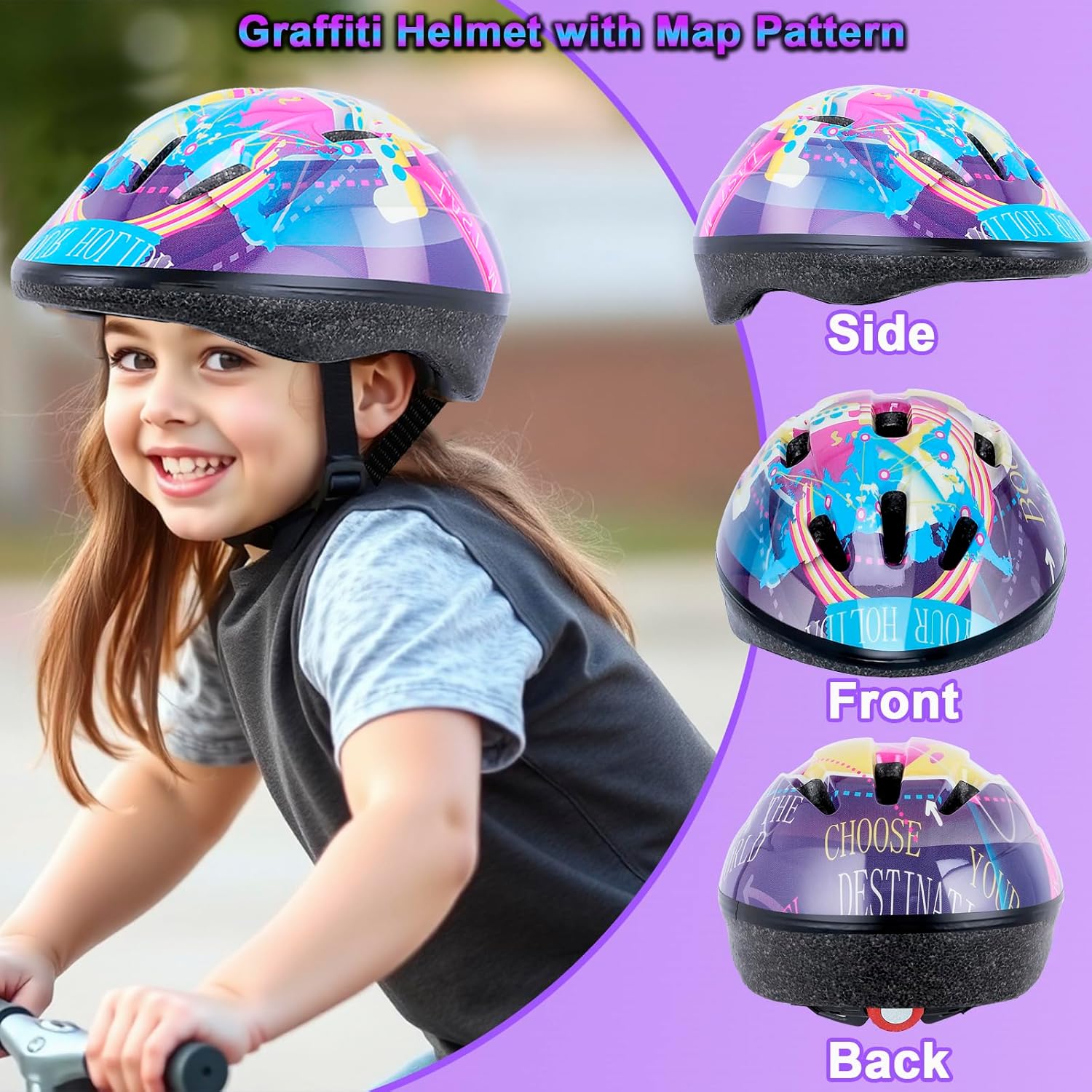 Lamsion Kids Helmet Adjustable for Kids Ages 3-8 Years Old Boys Girls, Toddler Helmet with Protective Sports Gear Set Knee Elbow Pads Wrist Guards for Cycling Skateboard Scooter