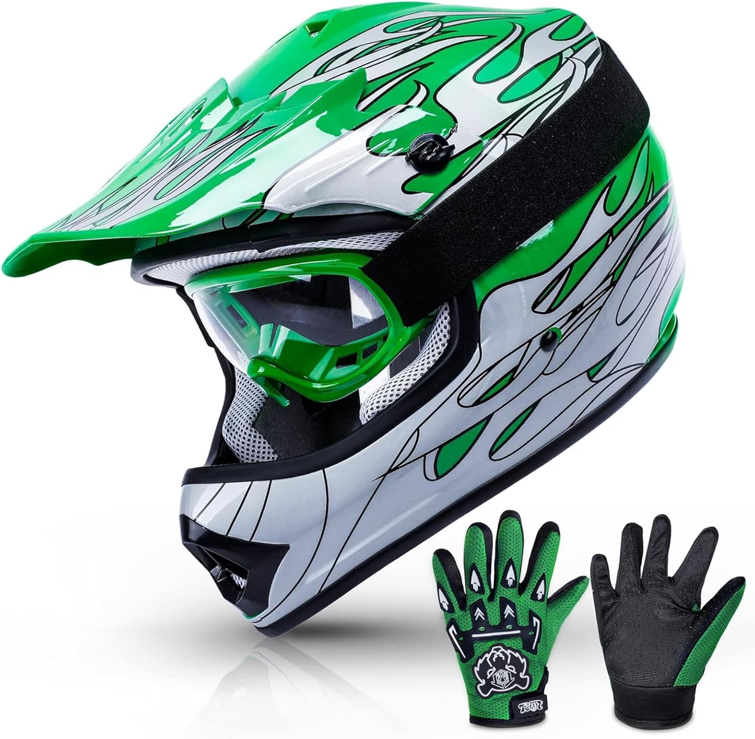 🌲🎅Year-end promotions🌲🎅TCMT DOT Youth Kids Dirt Bike Helmet Youth Motocross Helmet Full Face ATV Four Wheeler Motorcycle BMX Helmet for Boys Girls, Off-Road Protective Gear with Goggles Gloves New