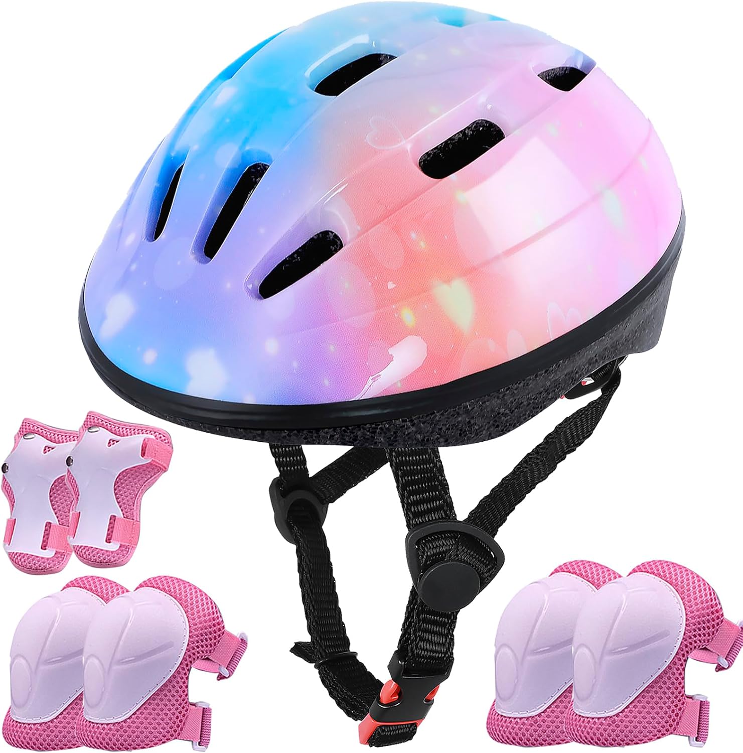 Lamsion Kids Helmet Adjustable for Kids Ages 3-8 Years Old Boys Girls, Toddler Helmet with Protective Sports Gear Set Knee Elbow Pads Wrist Guards for Cycling Skateboard Scooter