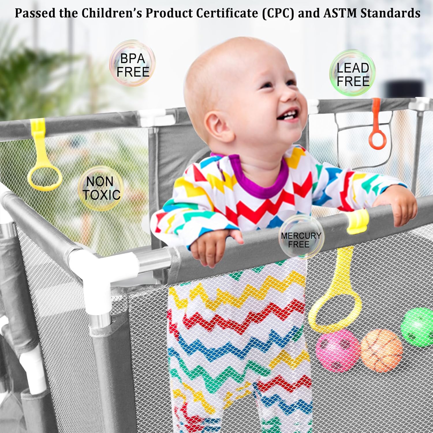 👉Price Reduction Notice👈 74×50 Large Playpen for Babies and Toddlers, Kids Playyard with Basketball Hoop & Football Nets, Comes with a Storage Carry Bag, Pull Up Rings, Sturdy Safety Play Pen w/Soft Breathable Mesh