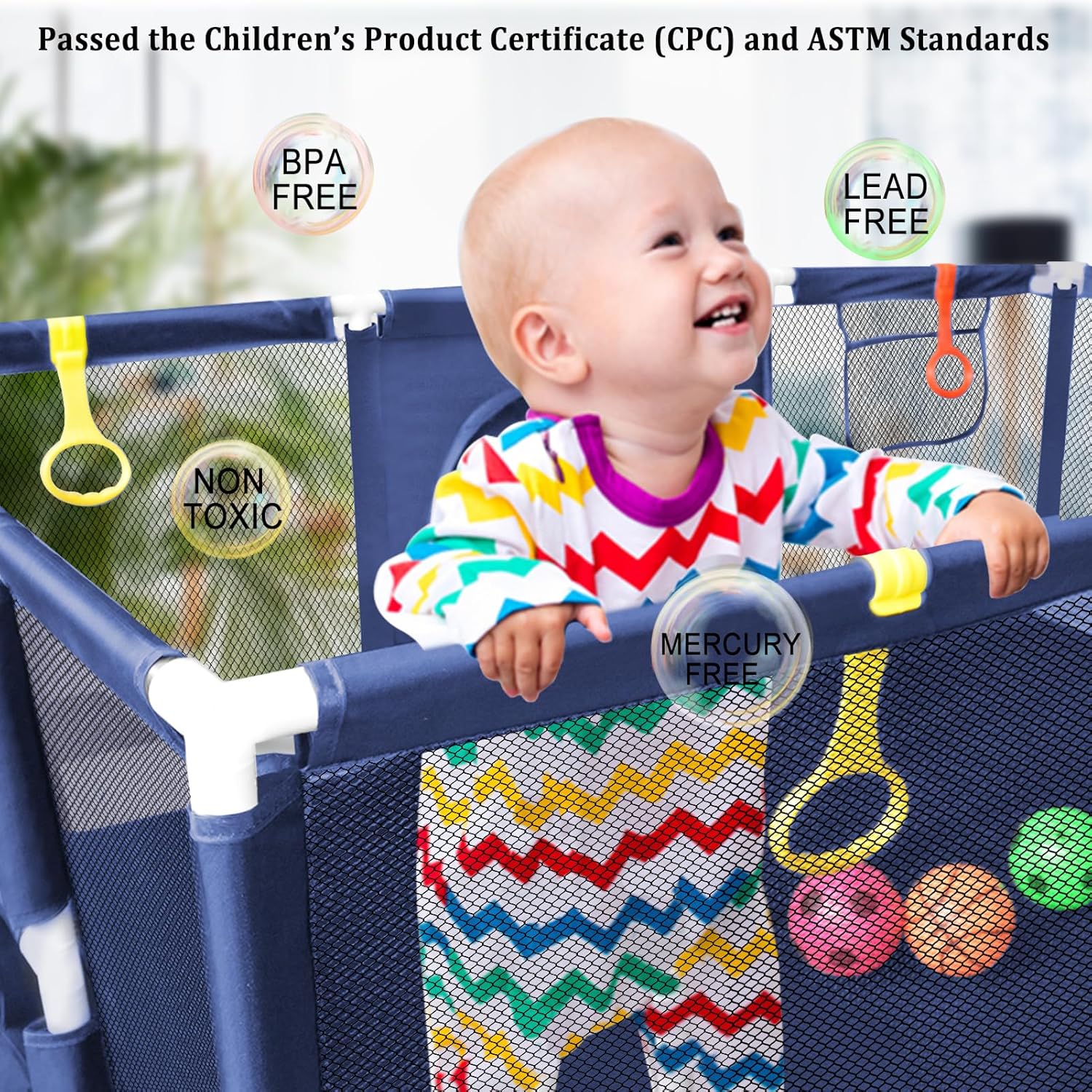 👉Price Reduction Notice👈 74×50 Large Playpen for Babies and Toddlers, Kids Playyard with Basketball Hoop & Football Nets, Comes with a Storage Carry Bag, Pull Up Rings, Sturdy Safety Play Pen w/Soft Breathable Mesh