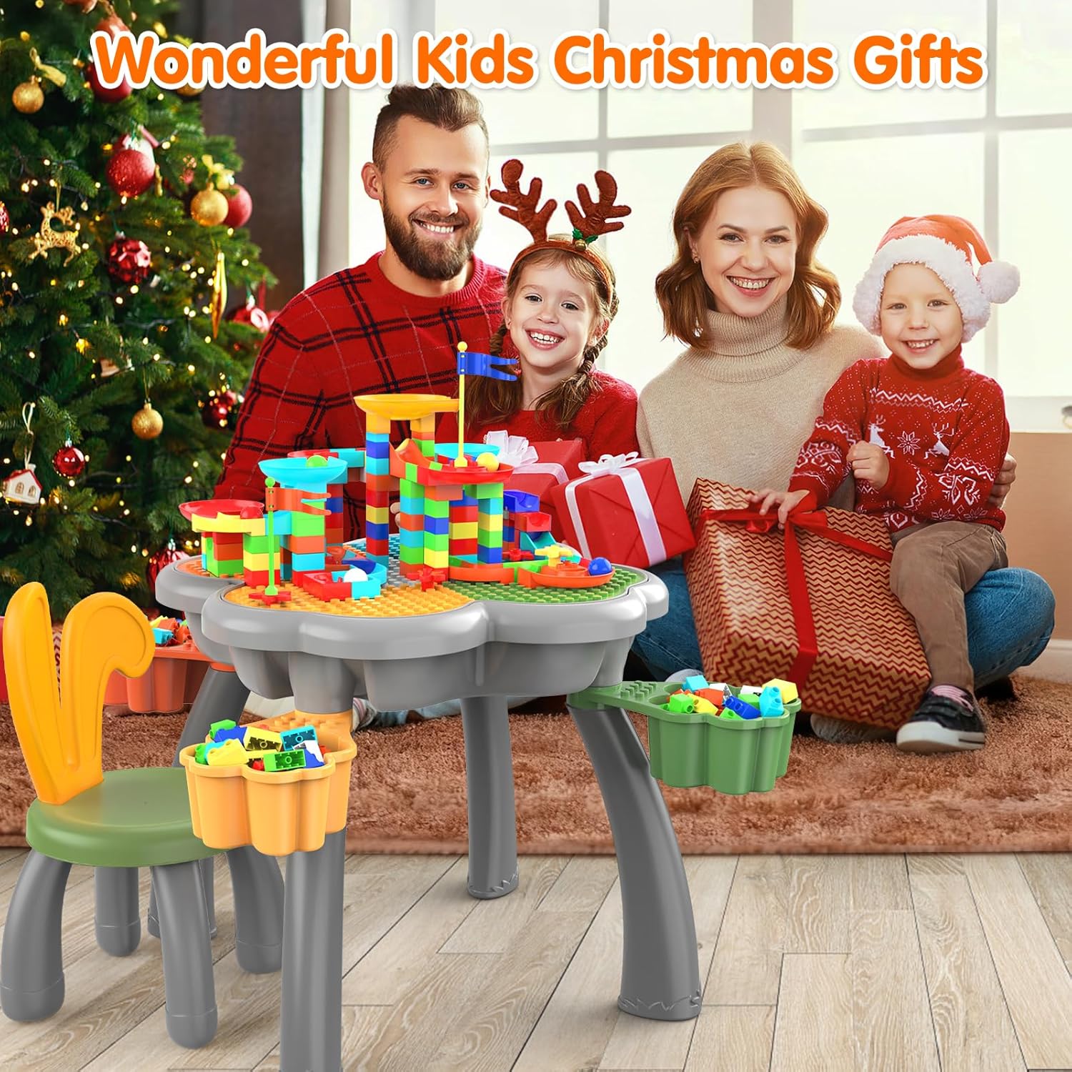 OCATO Kids Activity Table Toddlers Kids Table and Chair Set with 152Pcs Large Marble Run Building Blocks All in One Kid Play Water Tables Sand Tables, STEM Toys for Boys Girls 3 4 5 6 Year Old