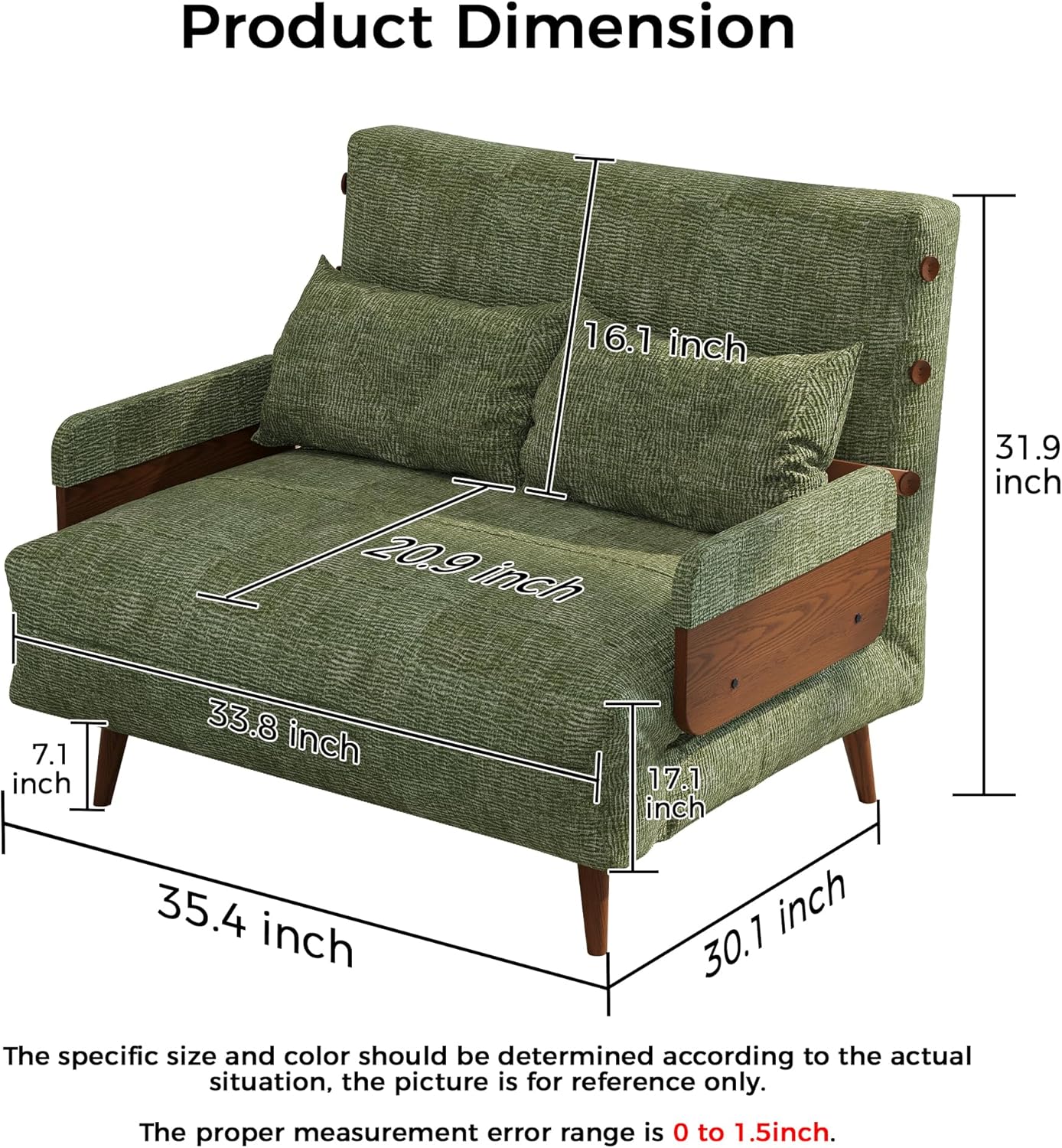 💢 JASIWAY Convertible Sleeper Chair Bed for Adults, 3 in 1 Linen Convertable Futon Chair with Pillow, Fold Out Single Sleeper Couch Guest Bed for Small Spaces, Bedroom, Office, Mid-Century Green, 43.3" | 5 Adjust Position, Multifunctional, Sturdy Frame, Breathable material, Easy Assembly