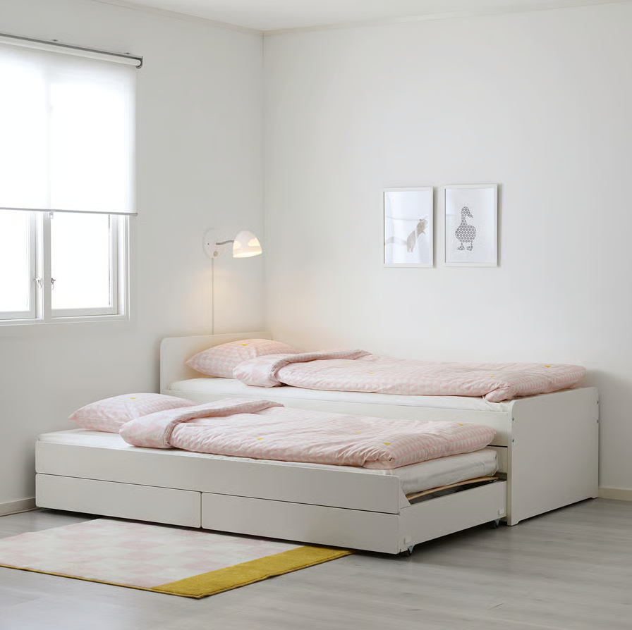 (Promotional price) Bed frame + mattress with underbed and storage space, white, 90x200 cm