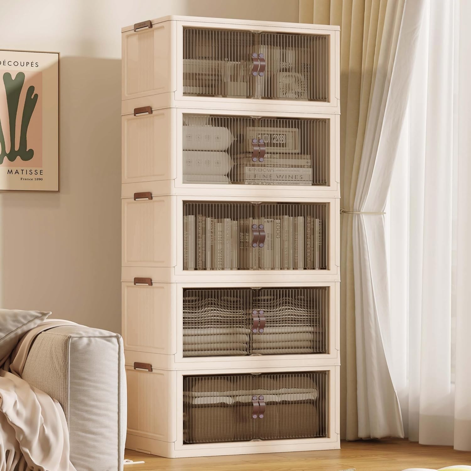 (Buy 1 Get 1 Free) Large Size Stackable Storage Boxes, Folding Storage Boxes with Lids, Closet Organizer and Storage, 26W x 17D x 71H