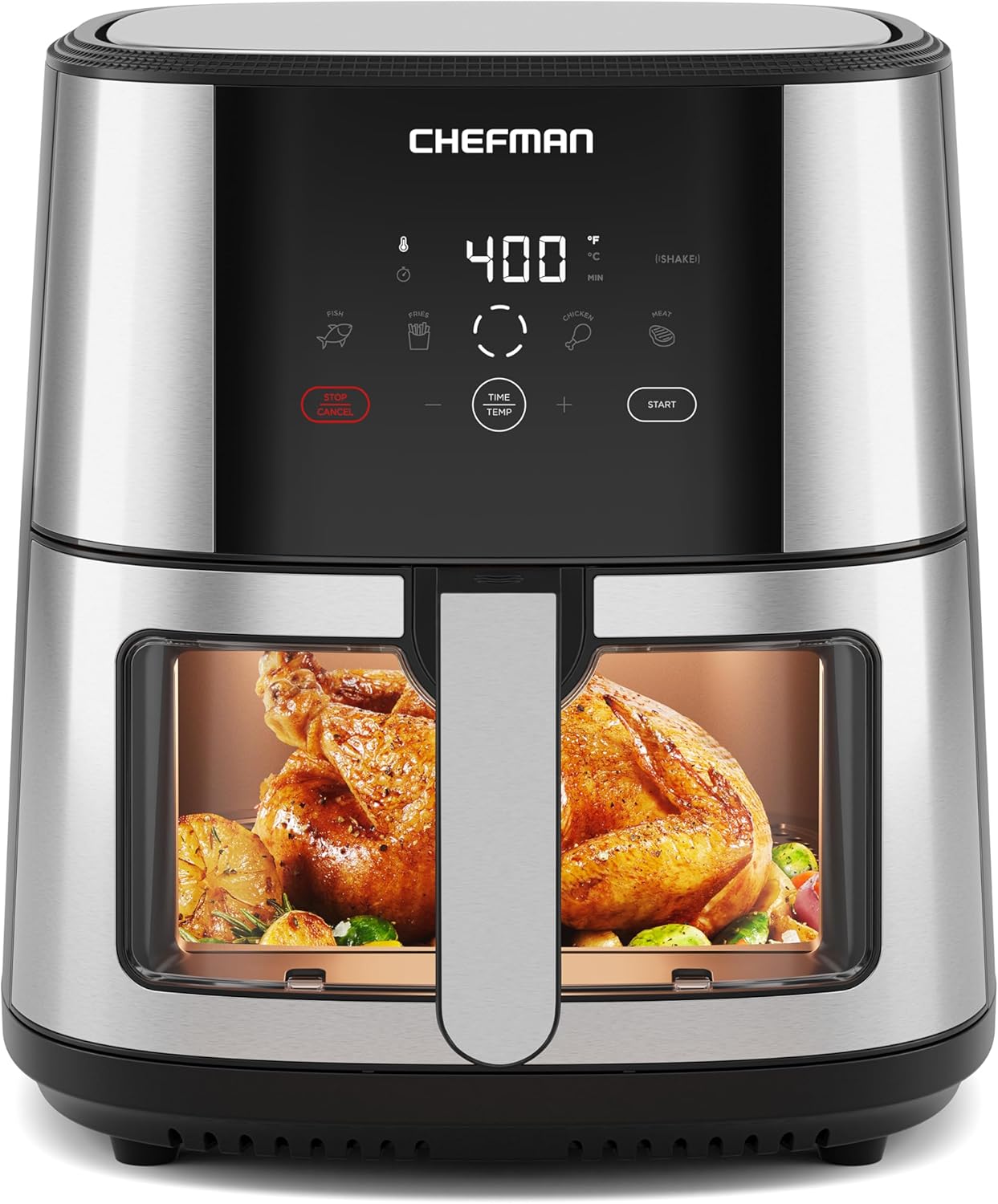 🔥(Buy 1, Get 1 Free)Chefman TurboFry® Touch Air Fryer, XL 8-Qt Family Size, One-Touch Digital Control Presets, French Fries, Chicken, Meat, Fish, Nonstick Dishwasher-Safe Parts, Automatic Shutoff, Stainless Steel