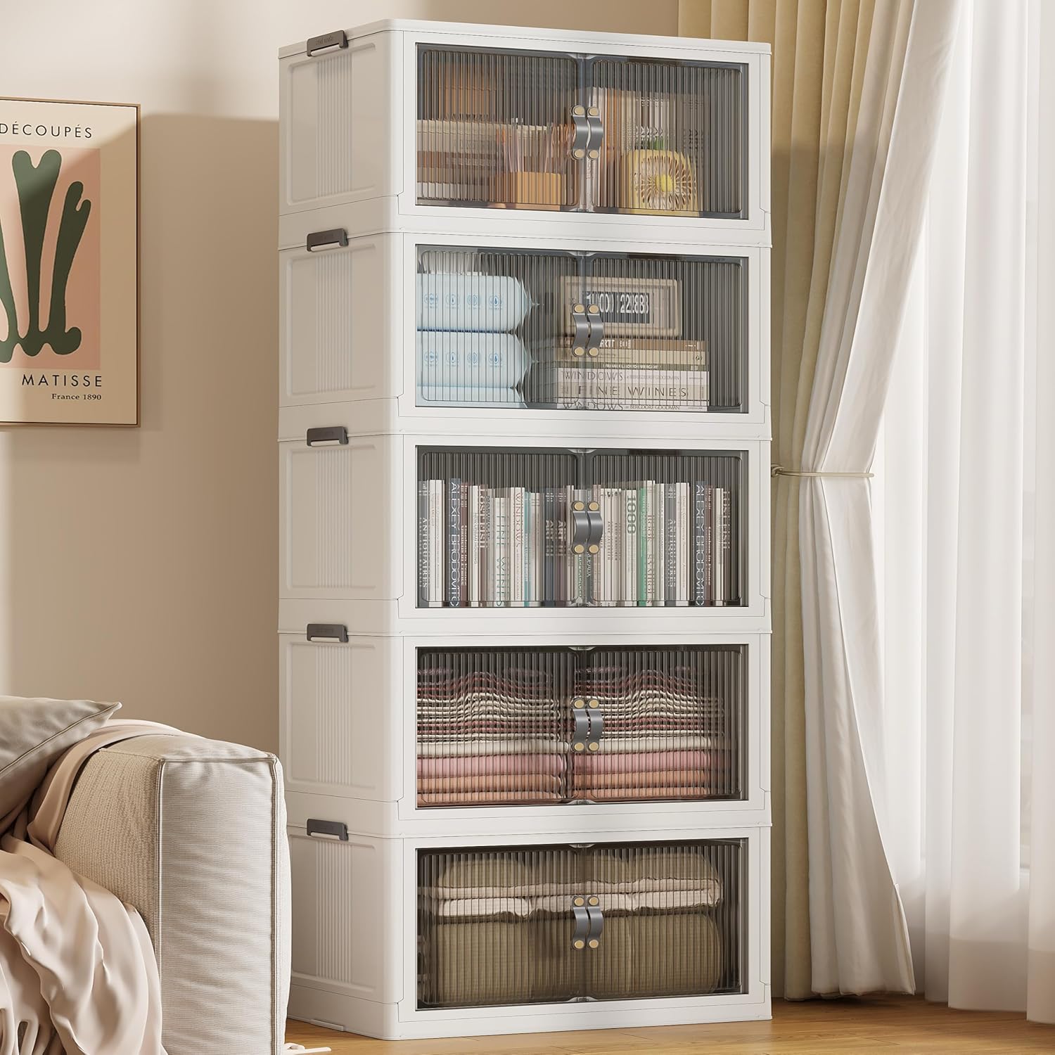 (Buy 1 Get 1 Free) Large Size Stackable Storage Boxes, Folding Storage Boxes with Lids, Closet Organizer and Storage, 26W x 17D x 71H