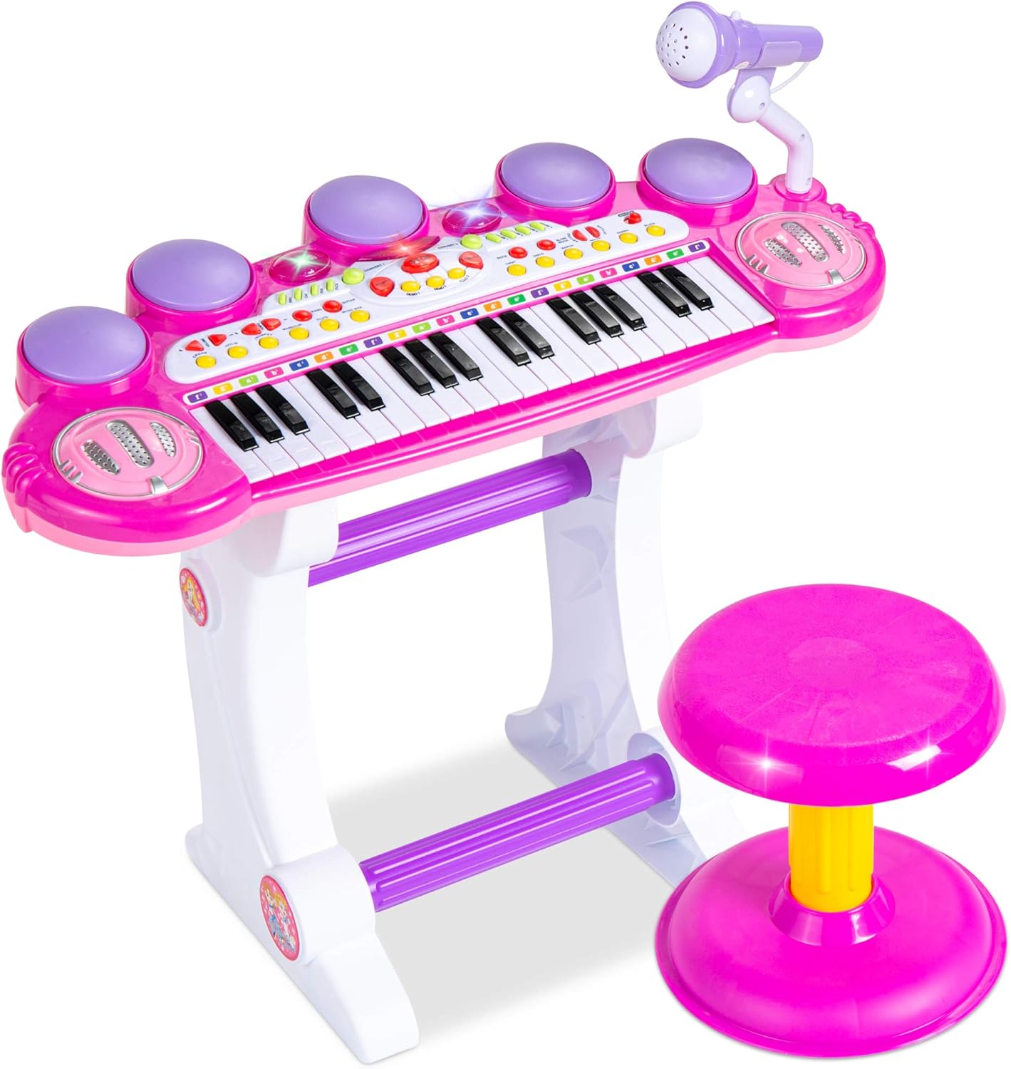 🔥Christmas Rush! Only 20 Left!⏳ Best Choice Products 37-Key Kids Electronic Musical Instrument Piano Learning Toy Keyboard w/ Multiple Sounds, Lights, Microphone, Stool - Pink