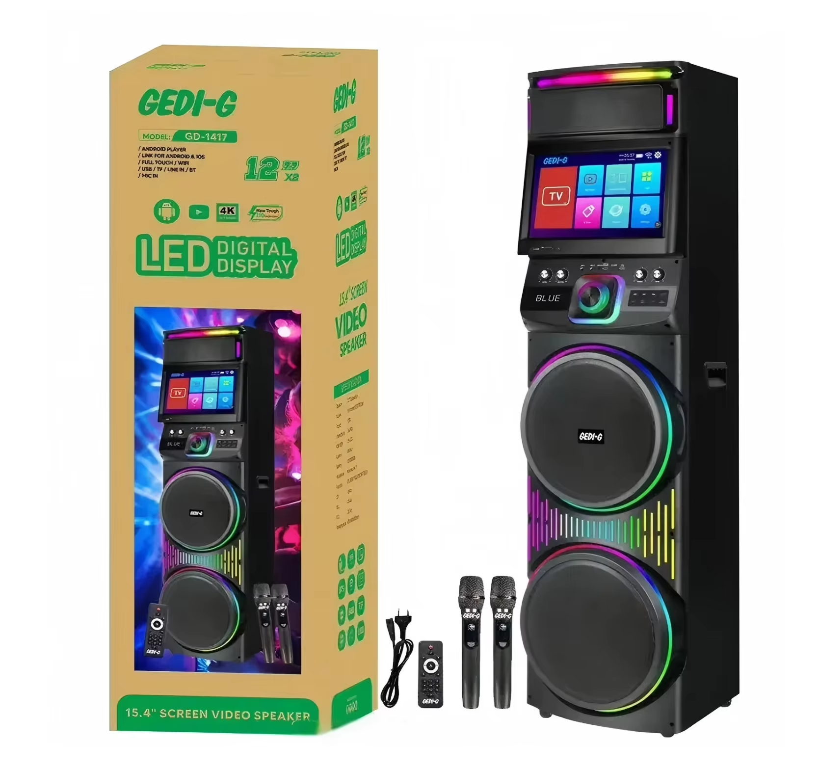 🎉（Exclusive benefits for new store opening!）⚡️Latest GD-1417 1200W Partybox Speaker with Touch Screen Wifi Connection 15.4'' Screen TV Party Speaker with MIC Karaoke Speaker [🚀 ORDER NOW → Fast Ghana Delivery]