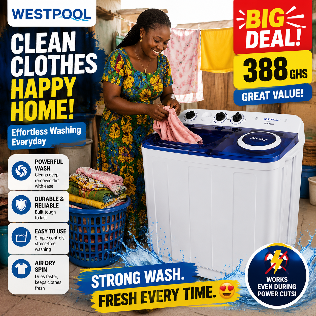 Hisense WP-708A Twin Tub Top Load Washing Machine - 7Kg - White/Blue