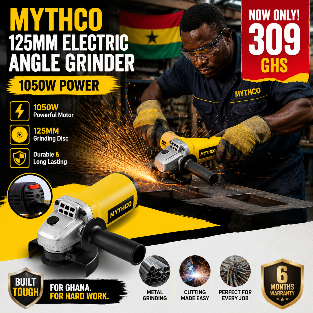 Mythco 125mm Electric Angle Grinder Power Tools 1050W