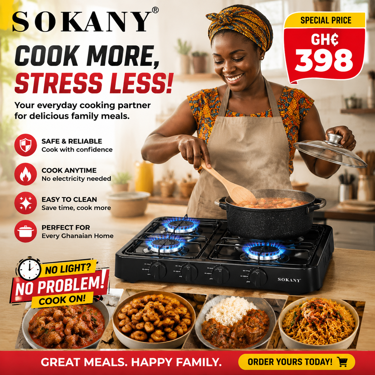 Sokany Four Burner Tabletop Gas Stove, Auto Ignition