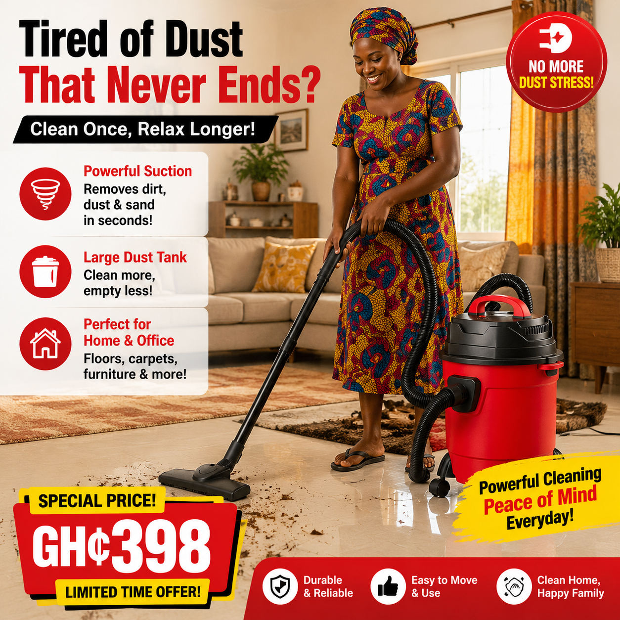 High Power Vacuum Cleaner Multifunctional 1200w-Red