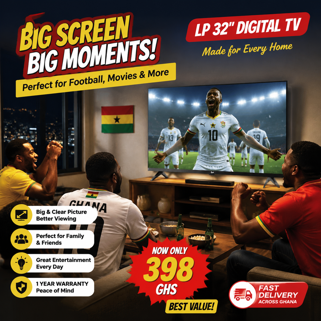 LP 32 Digital TV,Frameless , 1366*768 Resolution, 2 HDMI + 2 USB Ports-1 year warranty - Black.