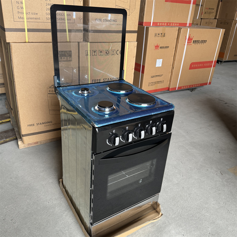 【Free 12KG Gas Cylinder】2 Gas + 2 Electric Burner Cooking Range with Built-in Oven Freestanding Stove with Control Knobs and Tempered Glass Backsplash