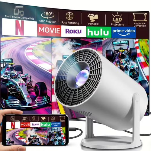 【Buy one, get one free】Mini Portable Projector, LED Home Theater Projector, Native 720P&Support 4K, Compatible with Smartphones/ Tablets/ Laptops/ TV Sticks/ USB Drives, 180° Projection Angle Adjustable