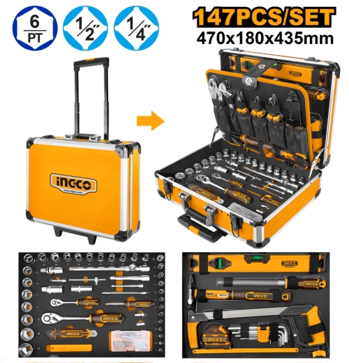 INGCO Hand Tools Set 147-Piece in Metal Case Professional