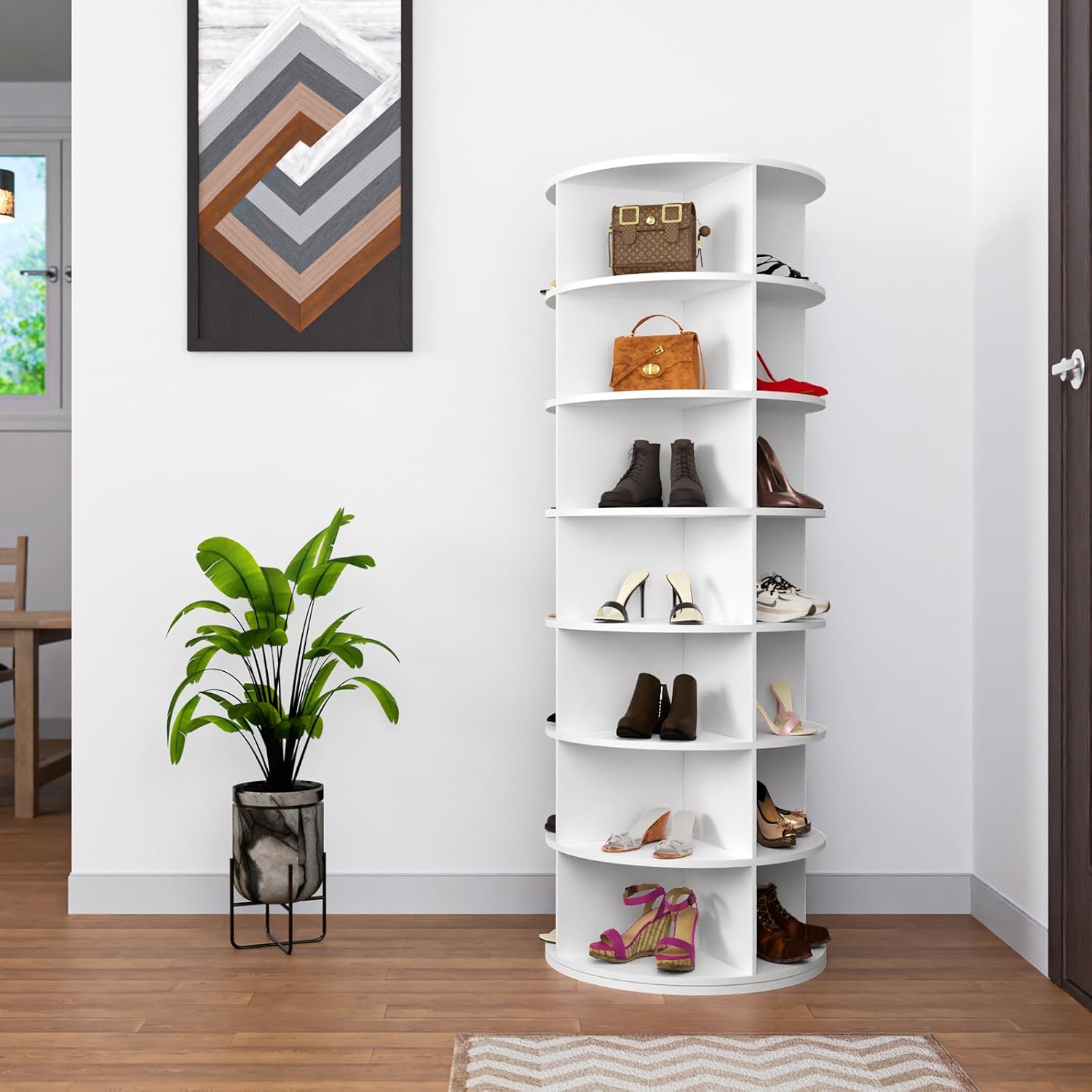 🔥【Buy one, get one free】Modern 7 Tier 360 Degrees Adjustable PVC 360 Rotating Shoe Cabinet Multifunctional Storage Furniture