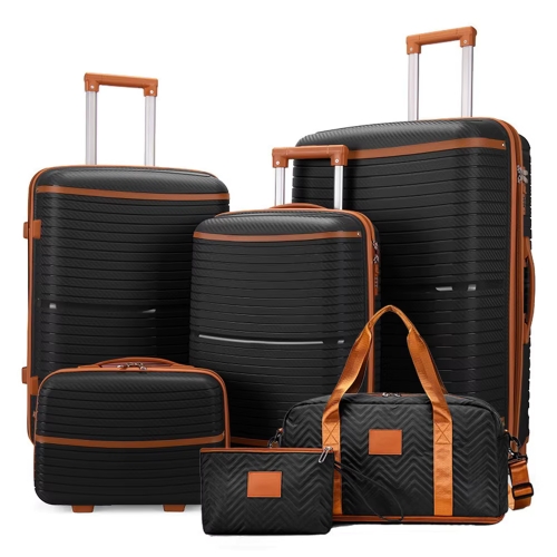🔥🔥🔥6 Piece Luggage Set with Spinner Wheels, Lightweight ABS Hard Shell Travel Suitcase Set with TSA Lock & Cosmetic Bags