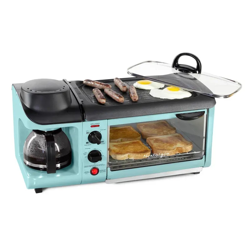 Nostalgia 3 in 1 Breakfast Station Coffee Maker Griddle Toaster Oven Combo