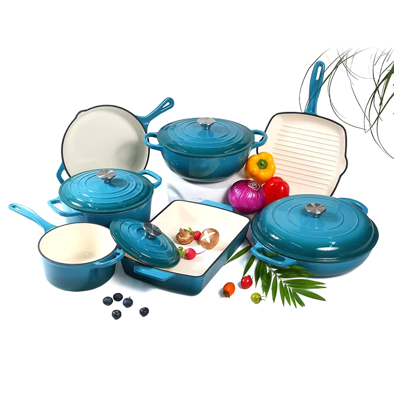 🍳7-Piece Enamel Cast Iron Cookware Set，Simple design, durable and sturdy
