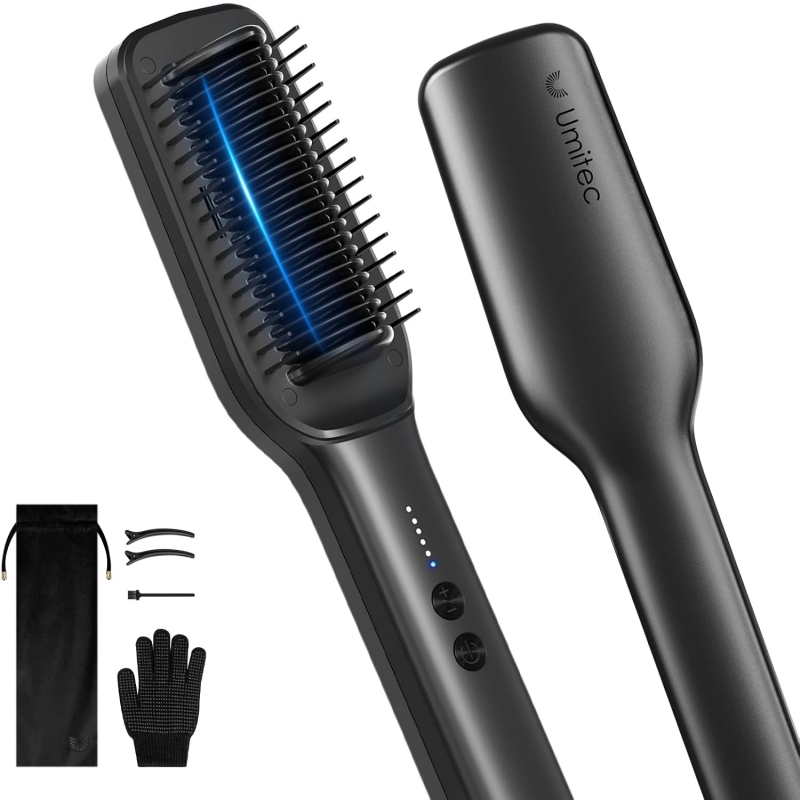 💈 Umitec Hot Straightening Comb Thermal Brush for Women with Negative Ion, 5 Temps Settings & 30s Fast Heating