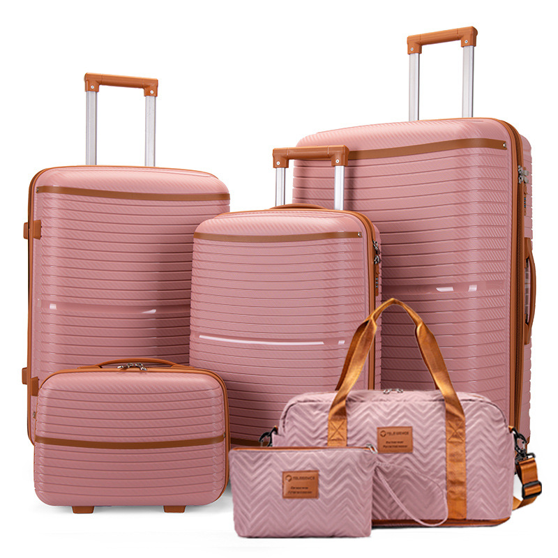 🔥🔥🔥6 Piece Luggage Set with Spinner Wheels, Lightweight ABS Hard Shell Travel Suitcase Set with TSA Lock & Cosmetic Bags