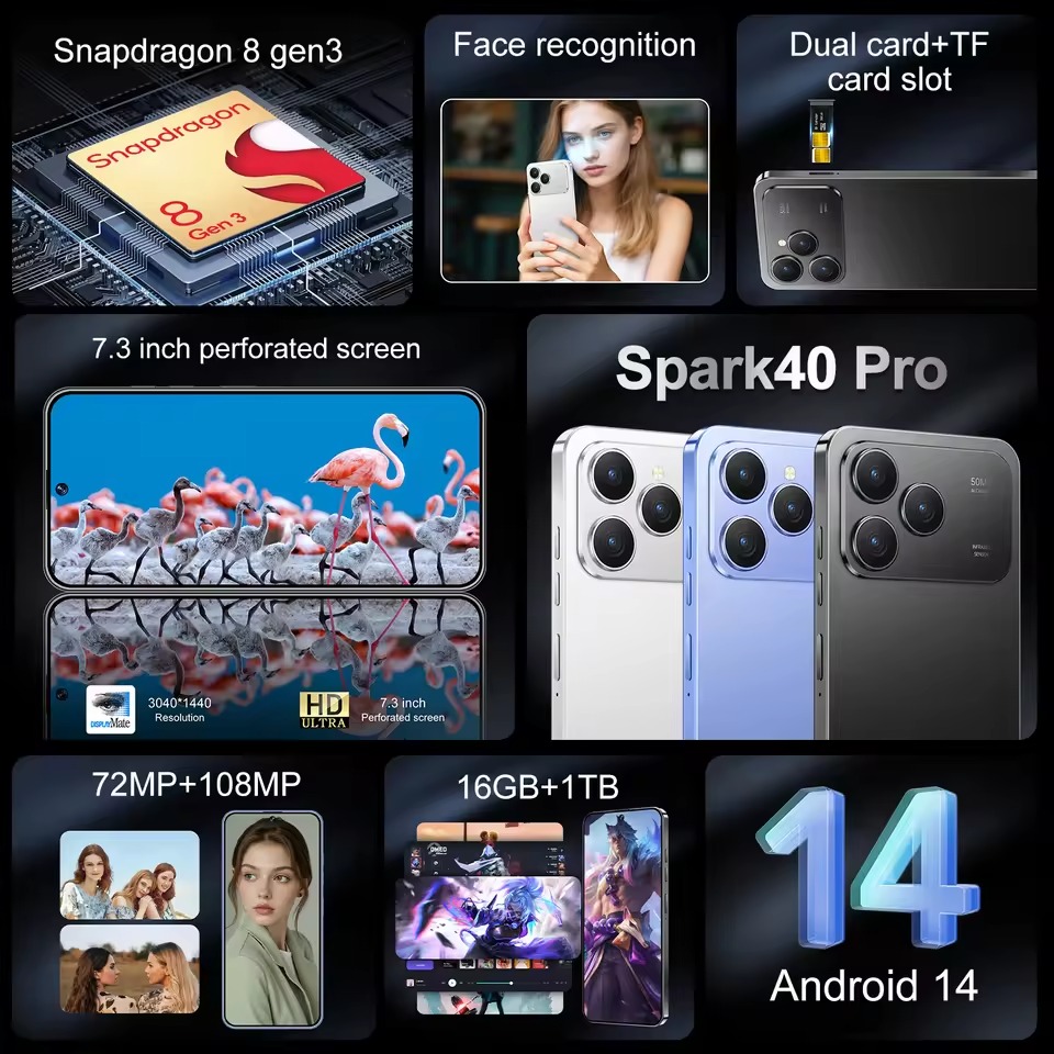 🔥Last Day For Clearance⚡ 5G Mobiles Spark40 Pro Tecno Big Memory Cellphones Android Smartphone Phone With 2 SIM Cards