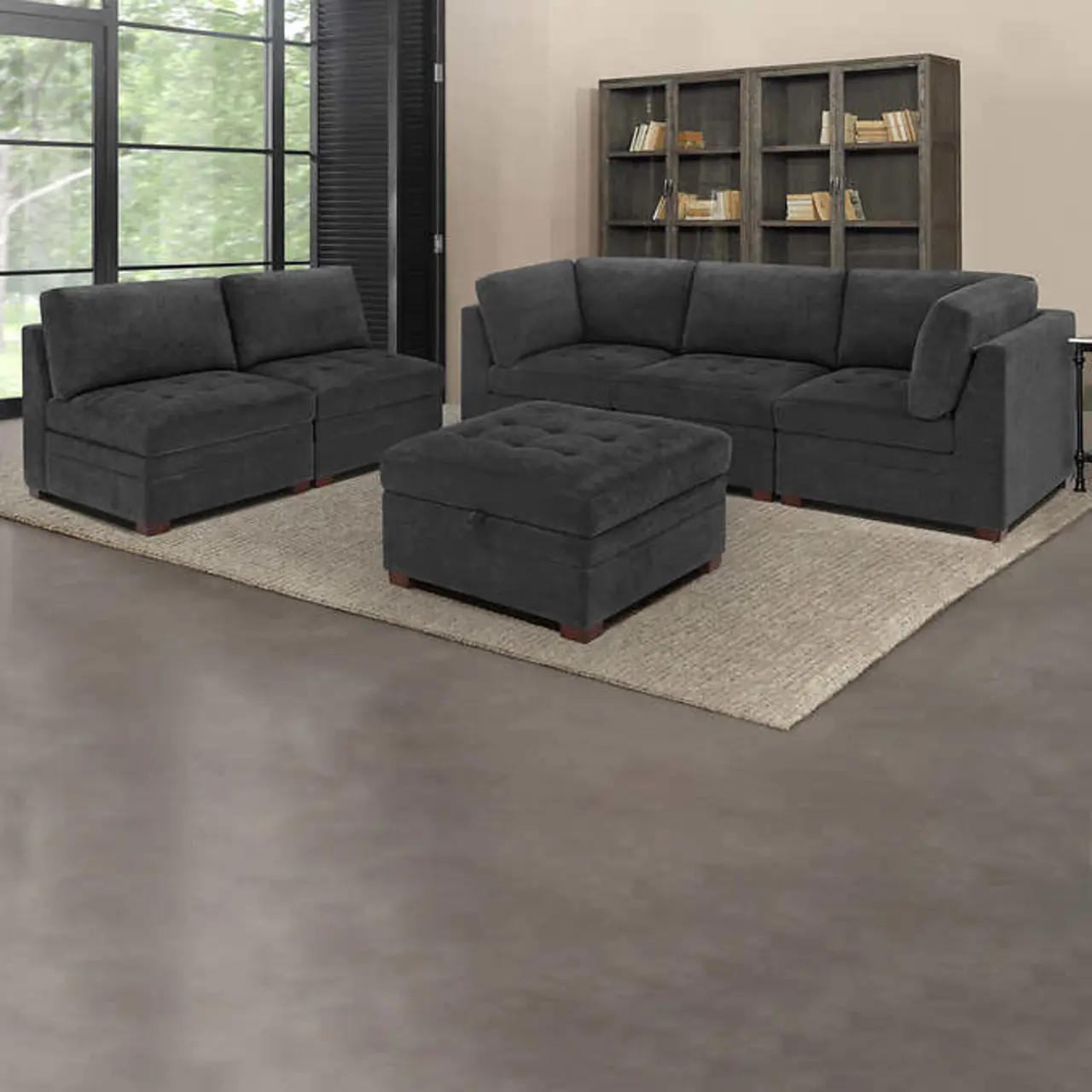 【Six-piece】Thomasville Tisdale Fabric Sectional with Storage Ottoman