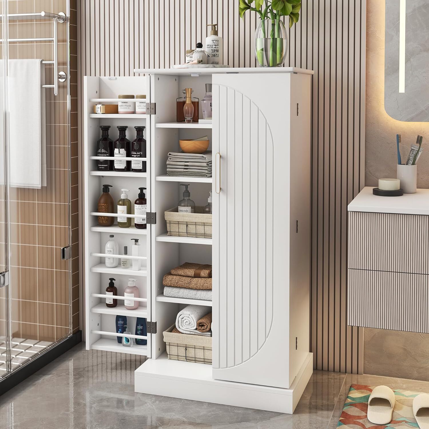 🔥HOT SALE🔥 47” Kitchen Pantry Cabinet with LED