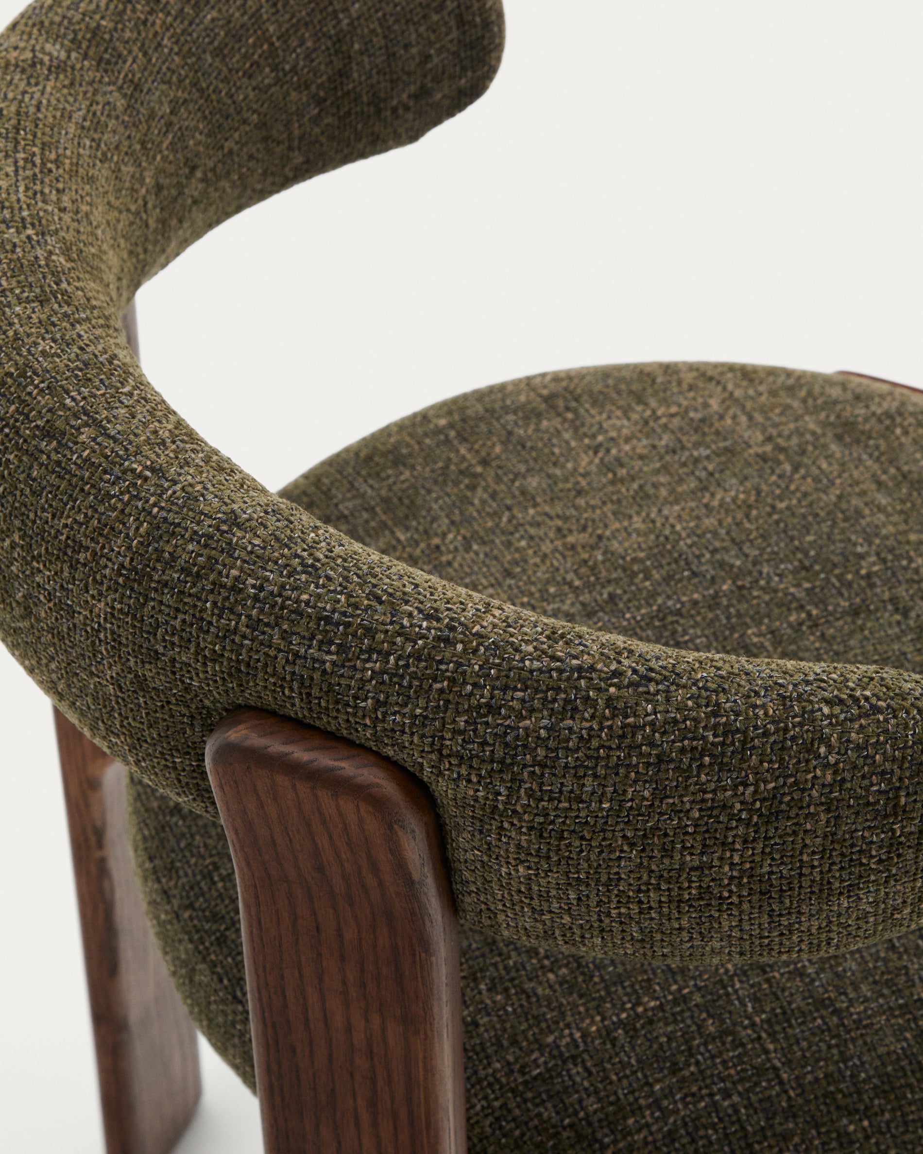 Granite chair in green chenille and with solid ash wood in a walnut finish FSC 100%