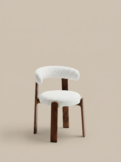 Granite chair in green chenille and with solid ash wood in a walnut finish FSC 100%
